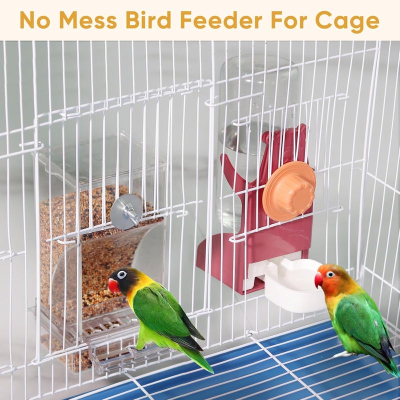 Kenond Bird Water Dispenser, Automatic Bird Feeder for Cage,No Mess Bird Feeder, Parakeet Seed Container Food Feeder Drinker for Cage, Parrot Feeder Cage Accessories，Cockatiel Canary Lovebirds Budgies (Red) - Image 2